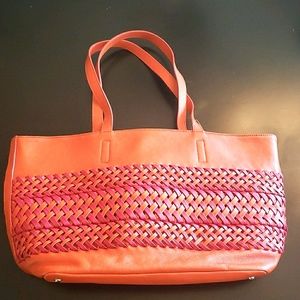 DKNY Orange + Pink Woven Leather Tote NWT
